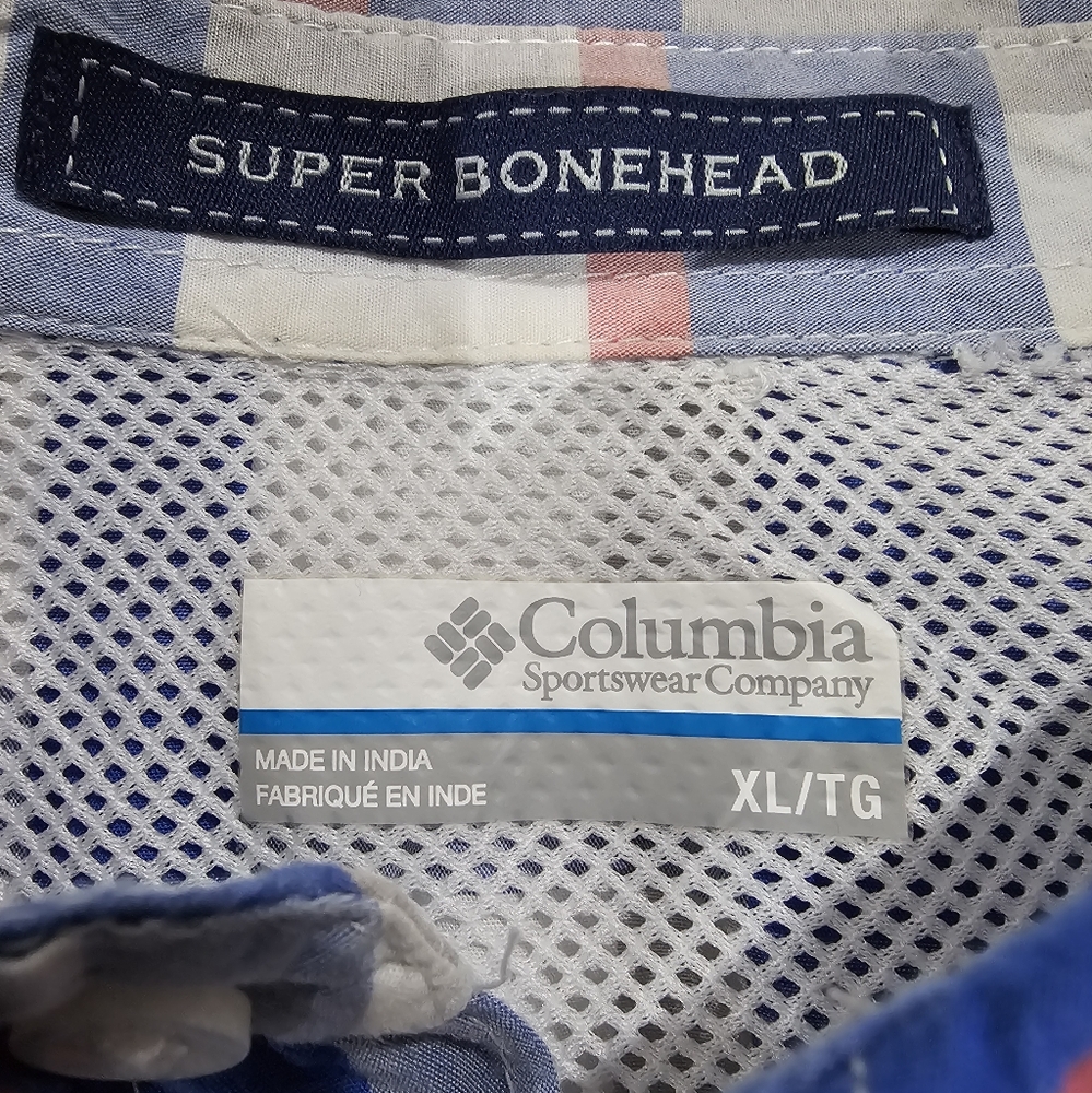 Columbia Super Bonehead Shirt MensLarge Blue Plaid PFG Fishing Camp EUC Sz XL - Picture 7 of 10